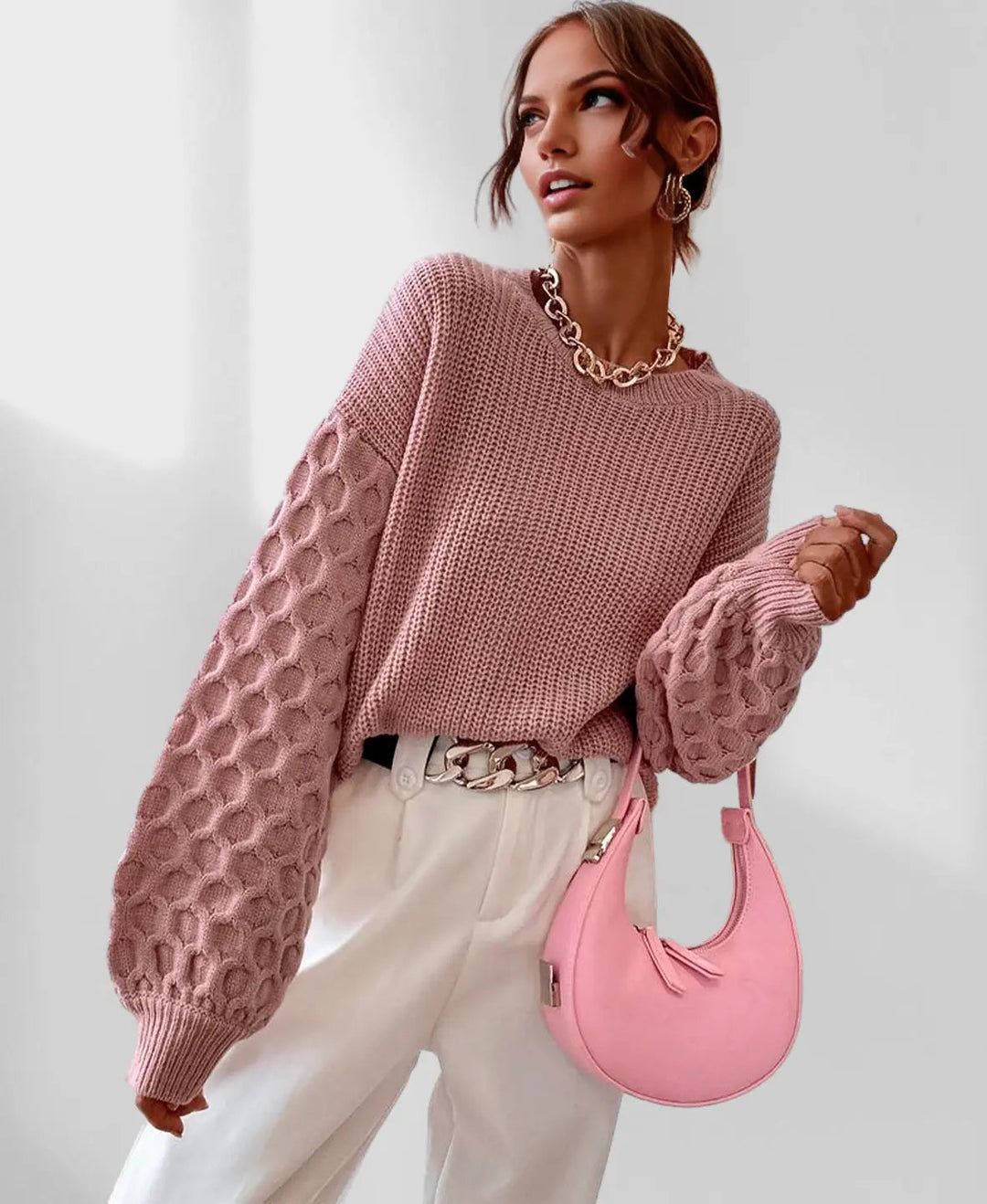 Versatile women's spring knit sweater, a cozy top perfect for various casual occasions & styles.