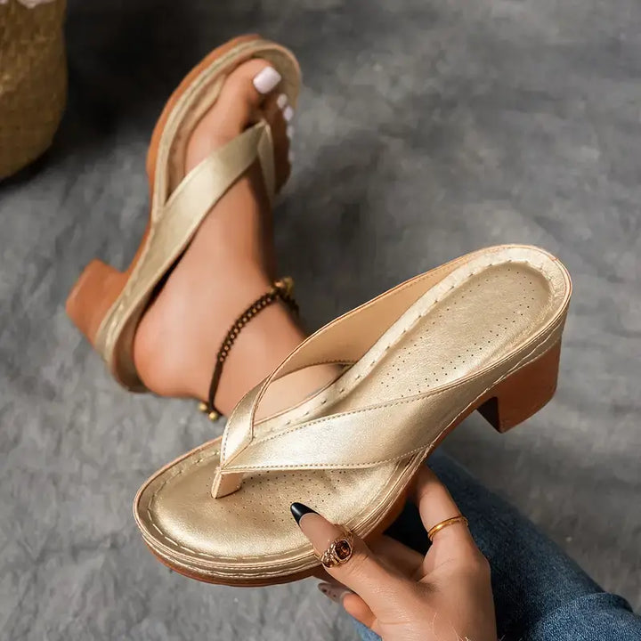 Women's stylish orthopedic heeled sandals. All-day comfortable summer footwear with arch support.