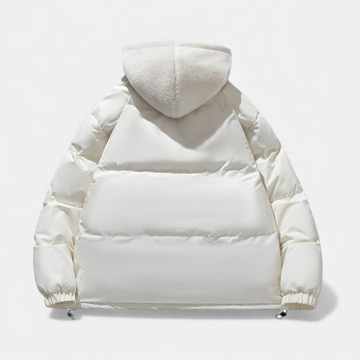 Warm men's winter coat, featuring insulation for cold weather outdoor activities & style.