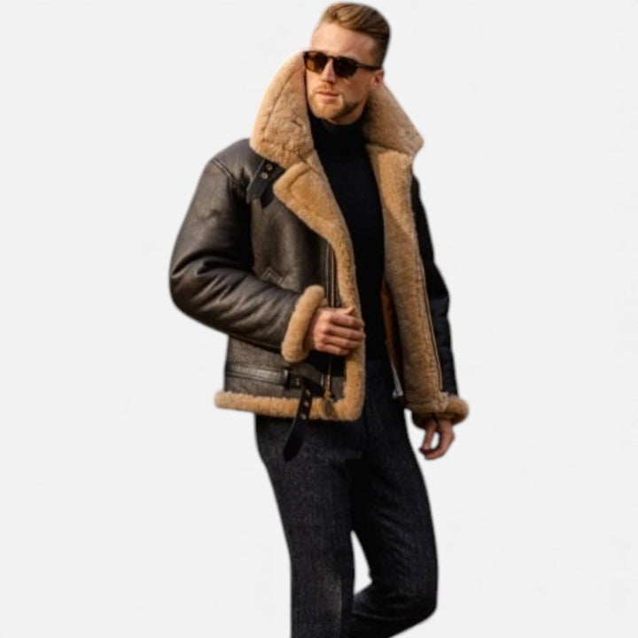 Black men's warm winter coat, insulated for extreme cold. Classic style outerwear, perfect for everyday wear.