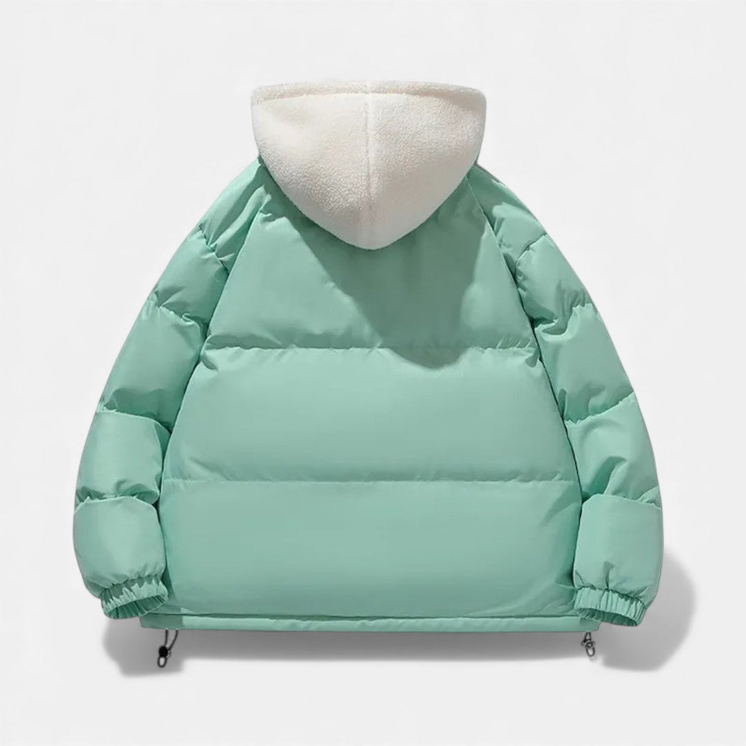 Modern man's warm winter jacket, insulated for cozy comfort & cold weather protection.