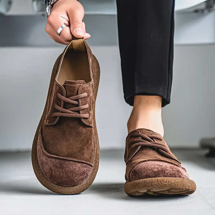 Khaki men's orthopaedic comfort casual shoes, offering excellent foot & arch support, shock absorption.