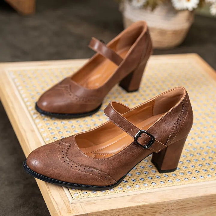Stylish women's high heel Mary Jane shoes with an elegant buckle strap, perfect for any classic dress ensemble.