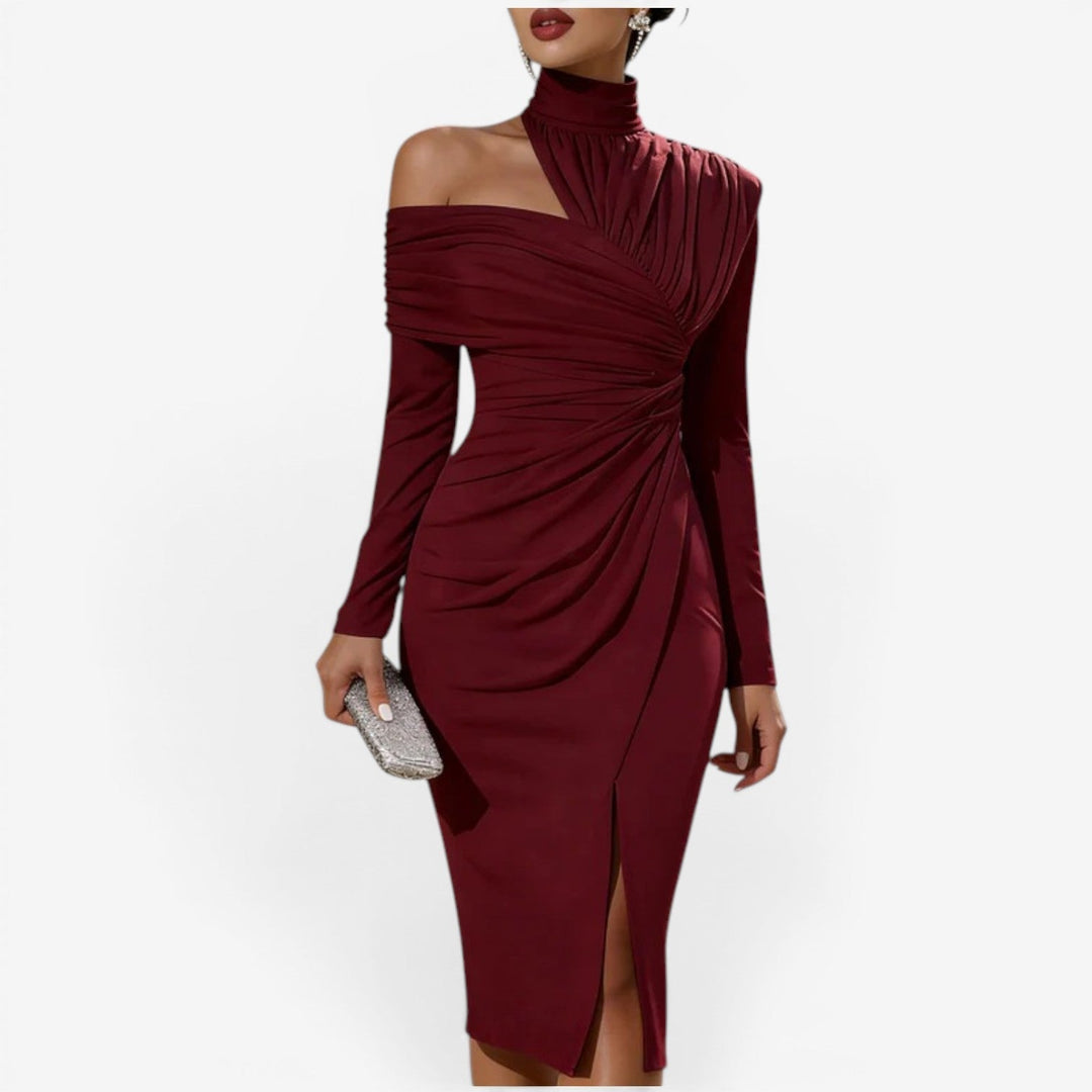 Elegant women's midi wrap dress, perfect for evening, cocktail, or special occasion wear. Chic fashion.
