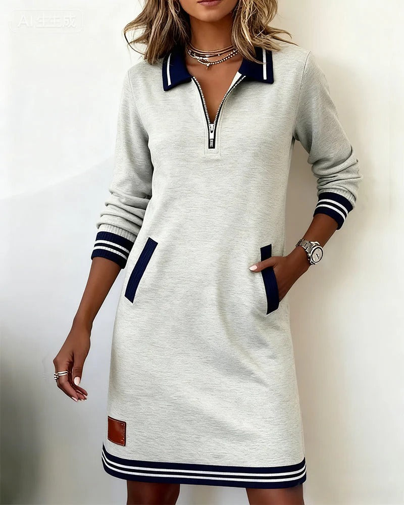 Sophisticated women's long sleeve collar dress, ideal for autumn elegance and everyday wear.