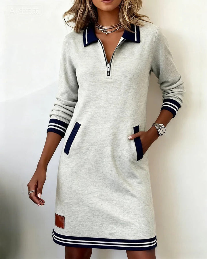 Sophisticated women's long sleeve collar dress, ideal for autumn elegance and everyday wear.