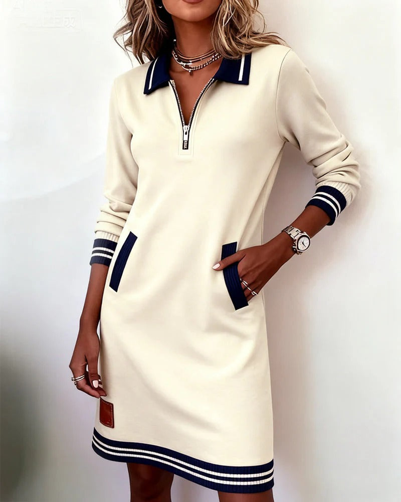 Practical yet chic women's long sleeve midi dress with collar, perfect for autumn versatility.