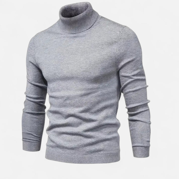 Sophisticated men's high-neck sweater. Elegant, warm long-sleeve ribbed design for stylish winter casual wear & comfort.