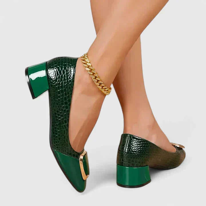 Classic style women's block heel closed toe loafers, versatile slip-on footwear for everyday & office wear.