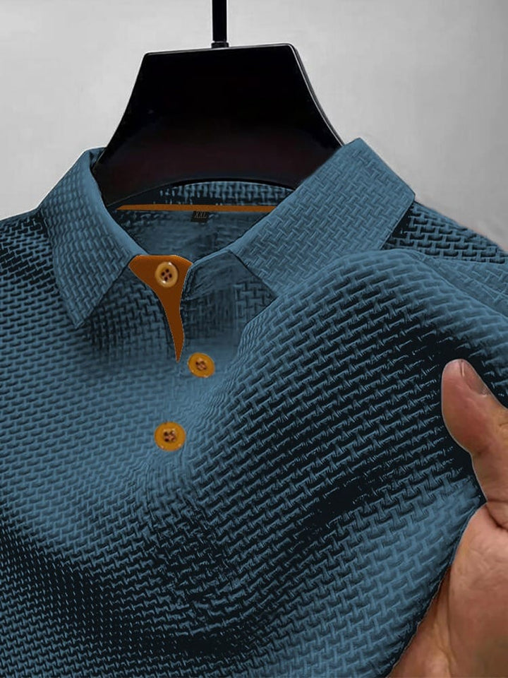 High-quality men's polo shirt, featuring a classic collar and button placket for a sharp, clean look.