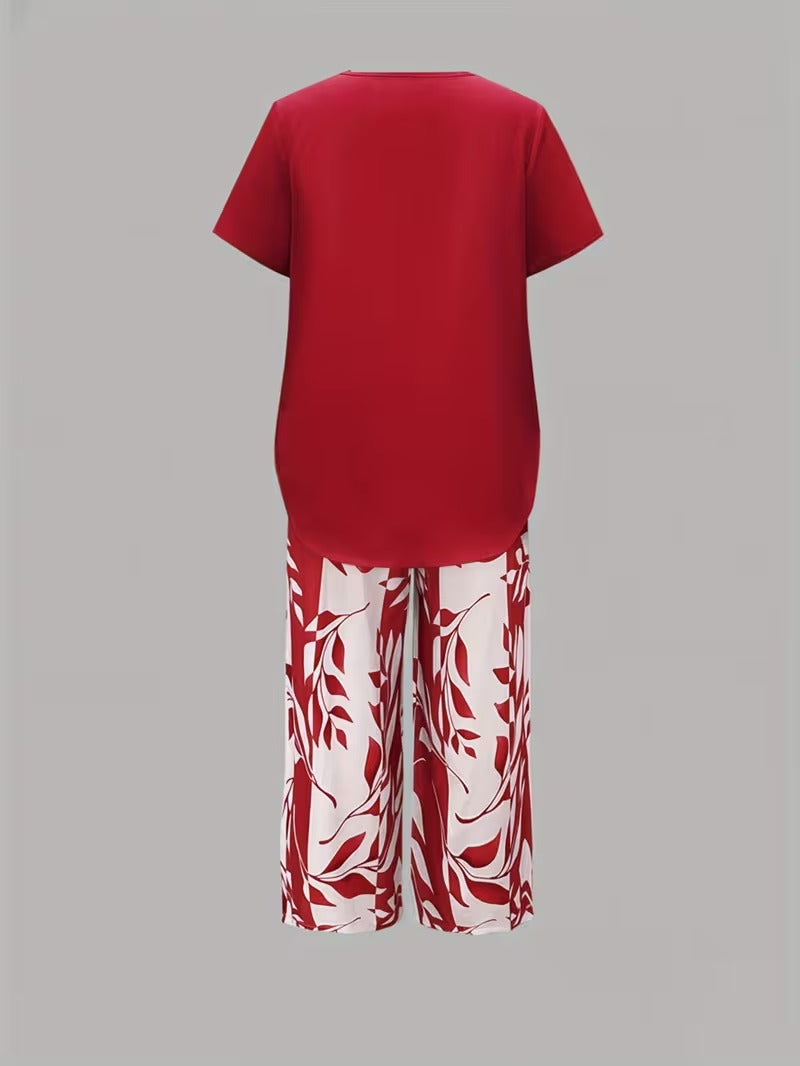 Women's casual leaf print matching set, a comfortable and versatile summer outfit.