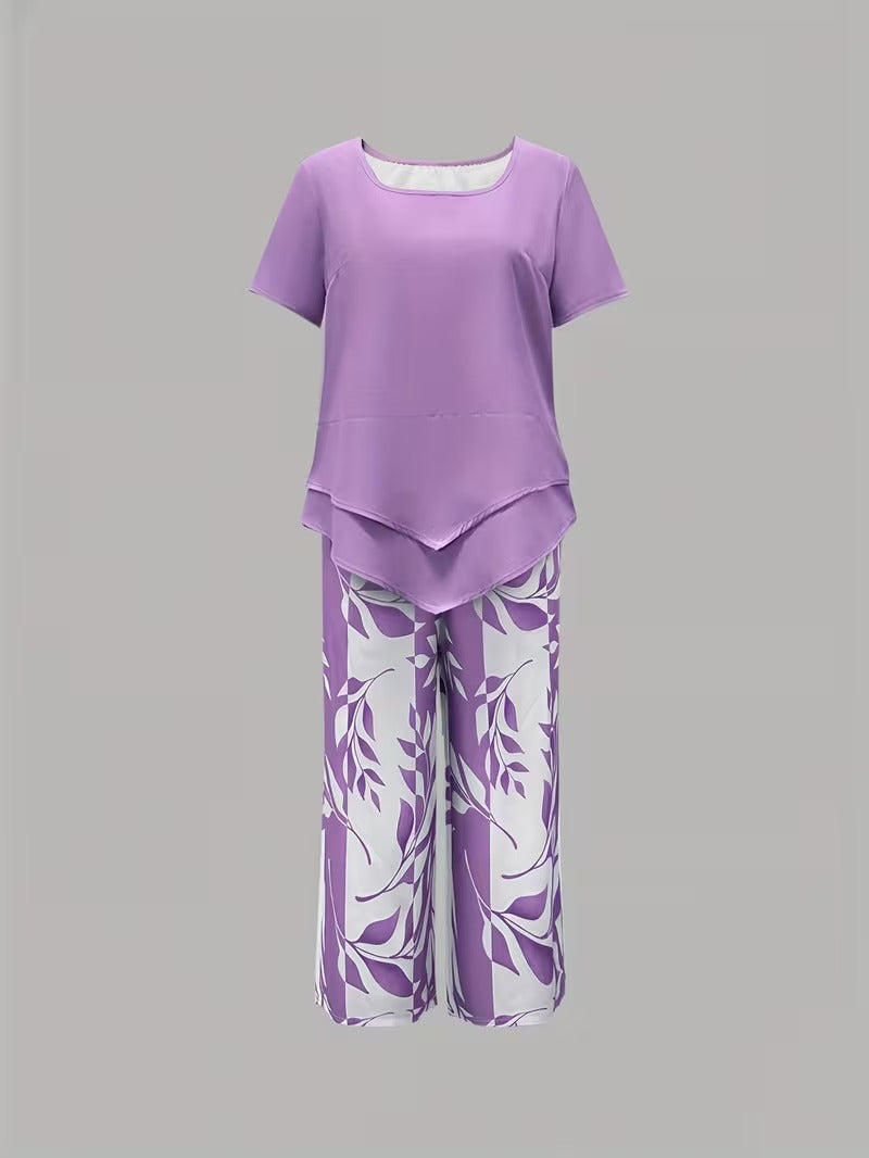 Women's stylish leaf print co-ord set, comfortable for a casual summer look.