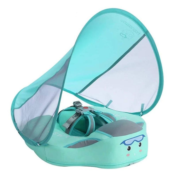 Infant & toddler swim float with UPF sunshade canopy, perfect for safe summer pool play & learn to swim.
