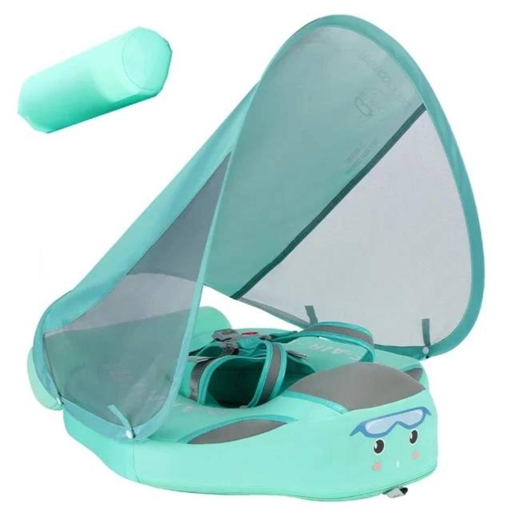 Comfortable infant pool float with sunshade for babies & toddlers, promoting outdoor play & sun protection.