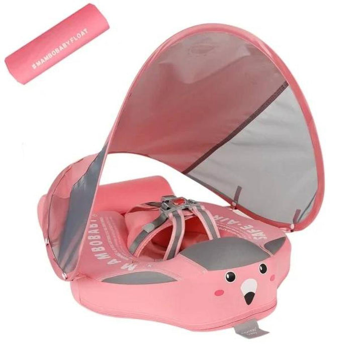 Secure baby swim float with protective sunshade canopy, essential for toddler water safety & summer fun.