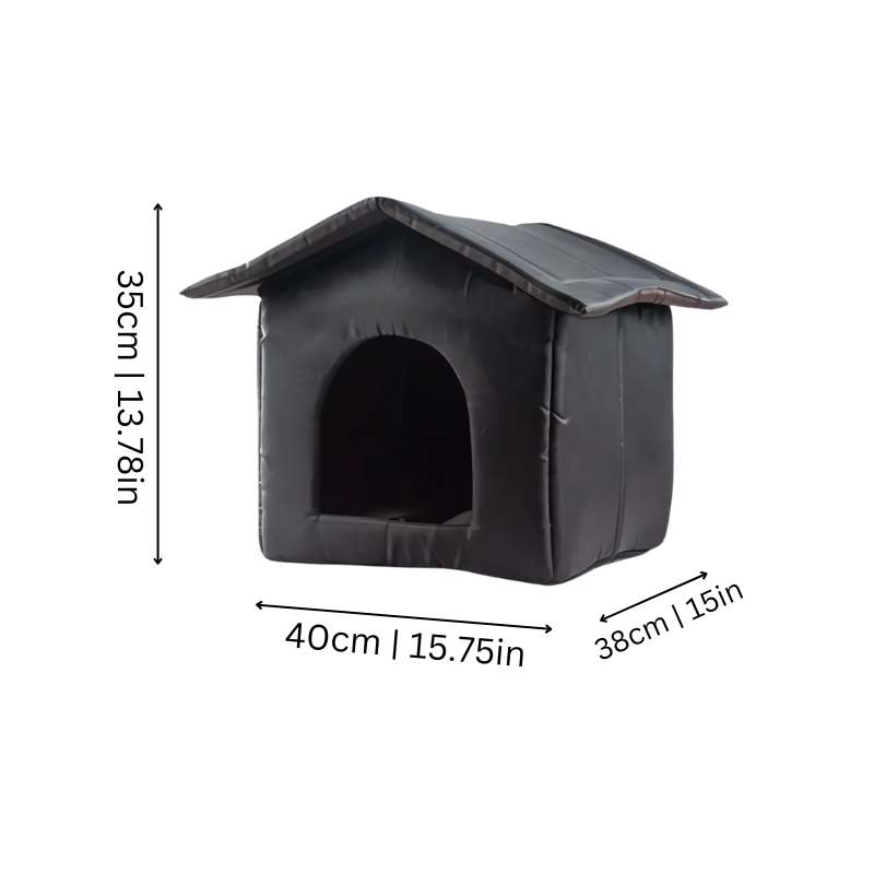 Durable oxford cloth pet house, waterproof & insulated for outdoor use. Provides a warm, dry shelter for small cats & dogs.