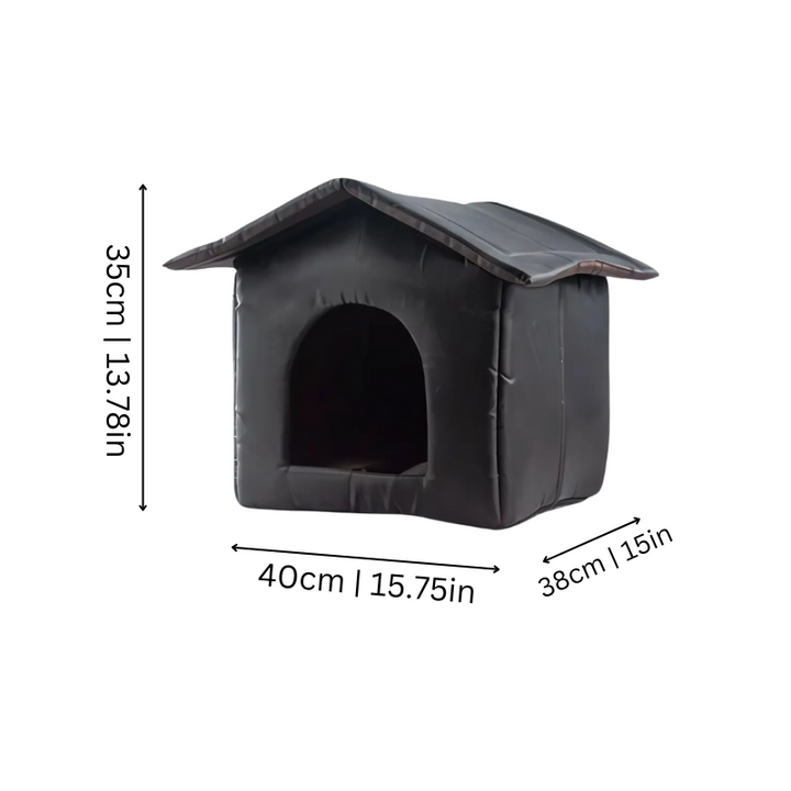 Durable oxford cloth pet house, waterproof & insulated for outdoor use. Provides a warm, dry shelter for small cats & dogs.