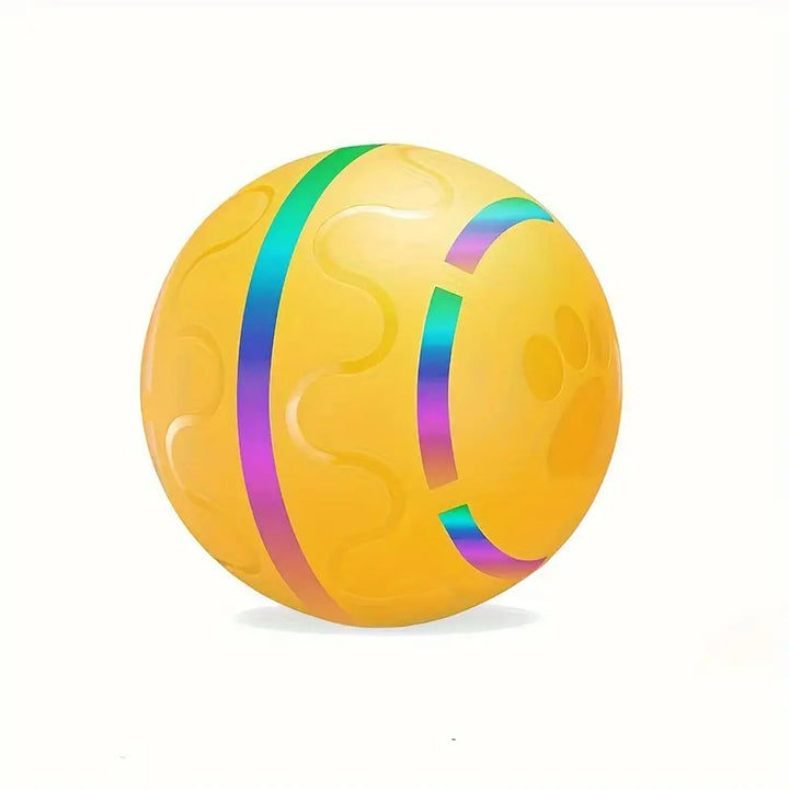 Interactive ball toy for dogs and cats with bright colors, automatic rolling, keeping pets active and entertained.