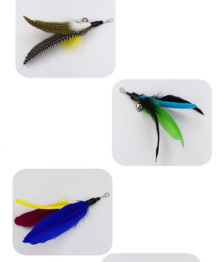 Exciting interactive cat play toy: fishing rod with interchangeable feather refills.