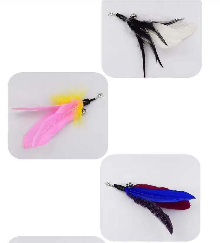 Lightweight interactive cat fishing rod with soft, natural feather attachments.