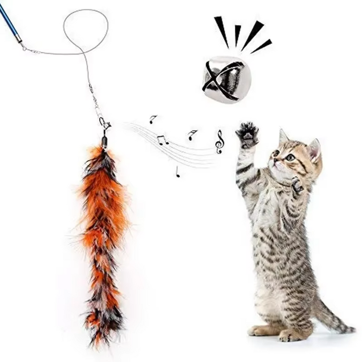 Promote healthy exercise with a durable interactive cat wand feather toy.