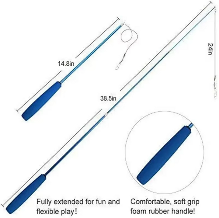 Telescopic cat fishing rod, perfect interactive feather toy for all felines.