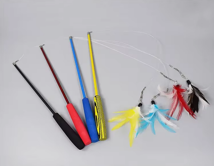 Engaging interactive feather fishing rod toy, ideal for playful kittens and cats.