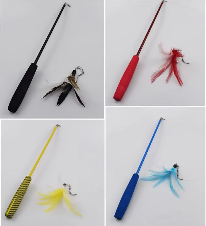 Flexible cat wand feather toy providing hours of interactive fun for pets.