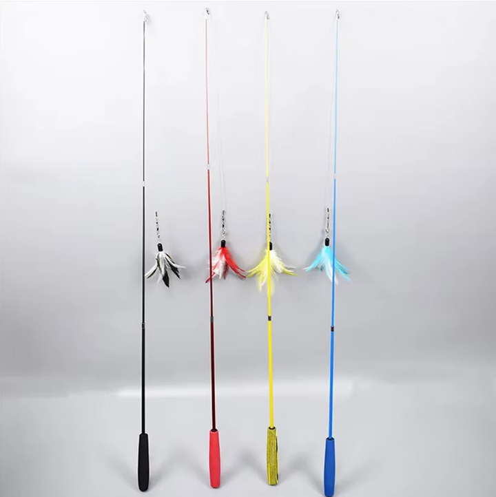 Feline enrichment toy: interactive cat fishing rod with realistic feather lure.