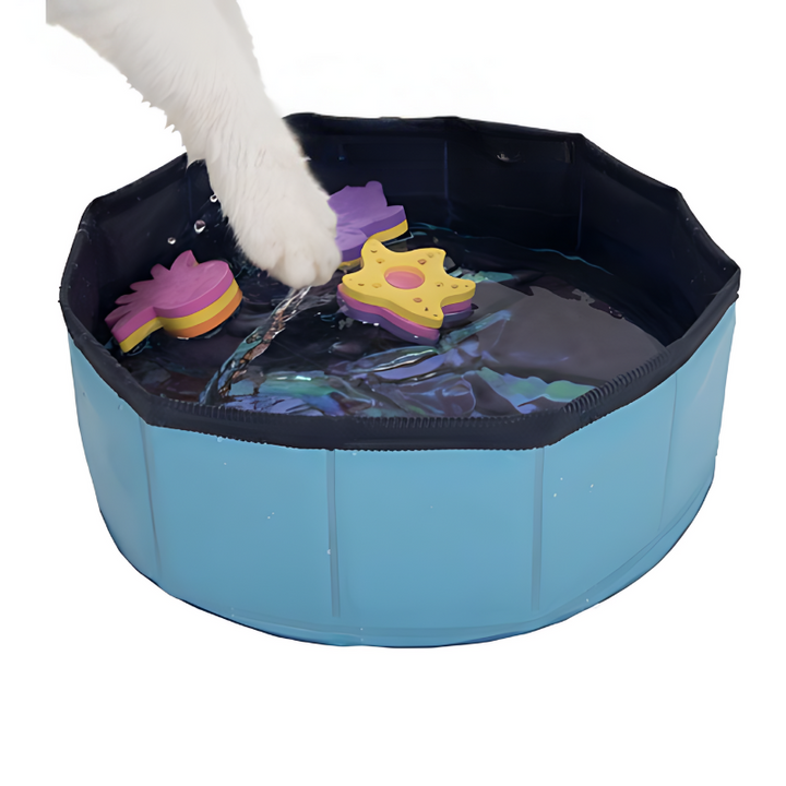 Interactive cat splash pad with stimulating toys provides cooling water fun & enrichment for playful felines this summer.
