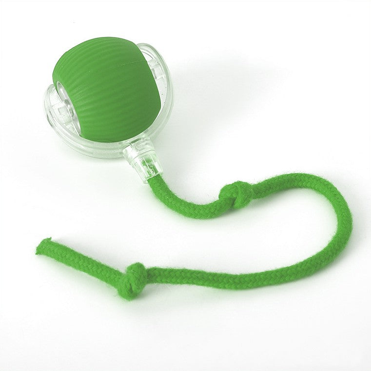 "Interactive cat toy, rolling ball with plush tail, vibrant color options for engaging feline play and exercise."