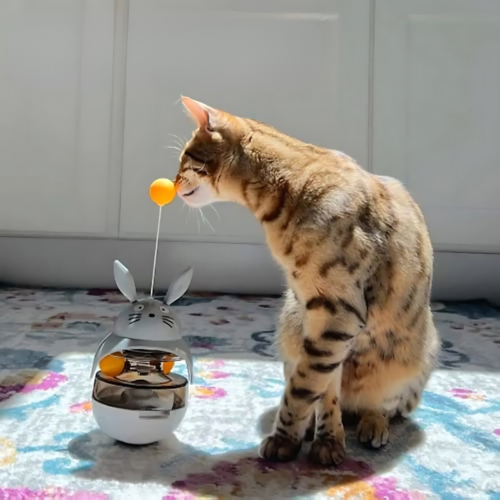 Interactive cat treat dispenser toy; a fun puzzle feeder for mental stimulation & slow eating.