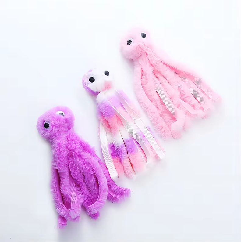 Durable octopus plush cat toy featuring catnip for stimulating feline activity & playful enrichment.