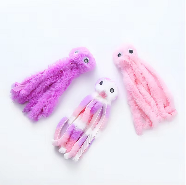 Playful interactive octopus cat toy made with soft plush & natural catnip for happy feline playtime.