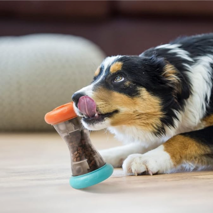 Interactive dog treat dispenser toy, a pet puzzle for mental stimulation & engaging playtime fun.