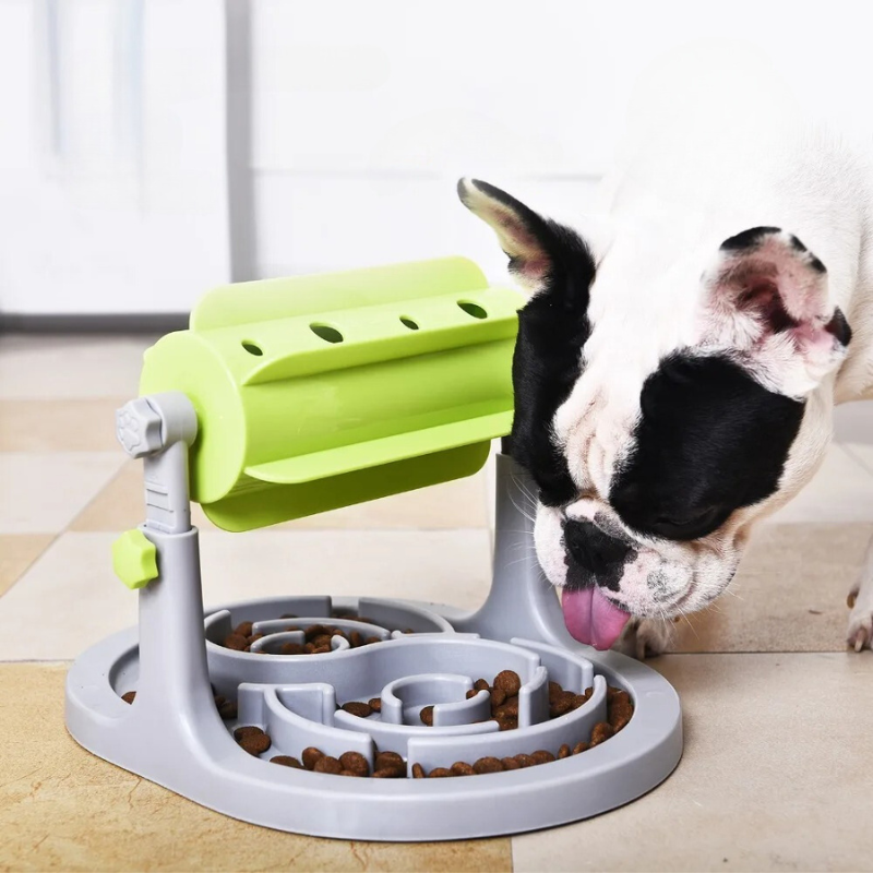 Interactive dog treat puzzle feeder toy for mental stimulation. Dispenses treats, promotes slow eating & enrichment.