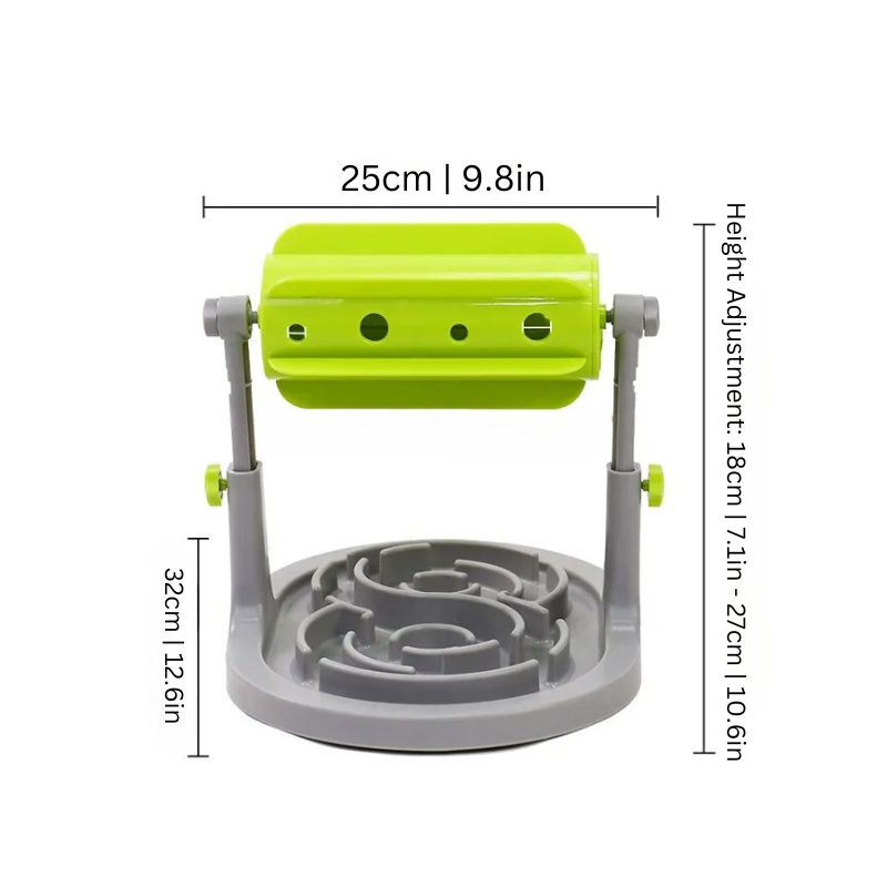 Adjustable interactive dog puzzle feeder. Challenges dogs, provides slow feeding, enrichment, and boredom relief.
