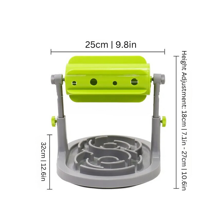 Adjustable interactive dog puzzle feeder. Challenges dogs, provides slow feeding, enrichment, and boredom relief.