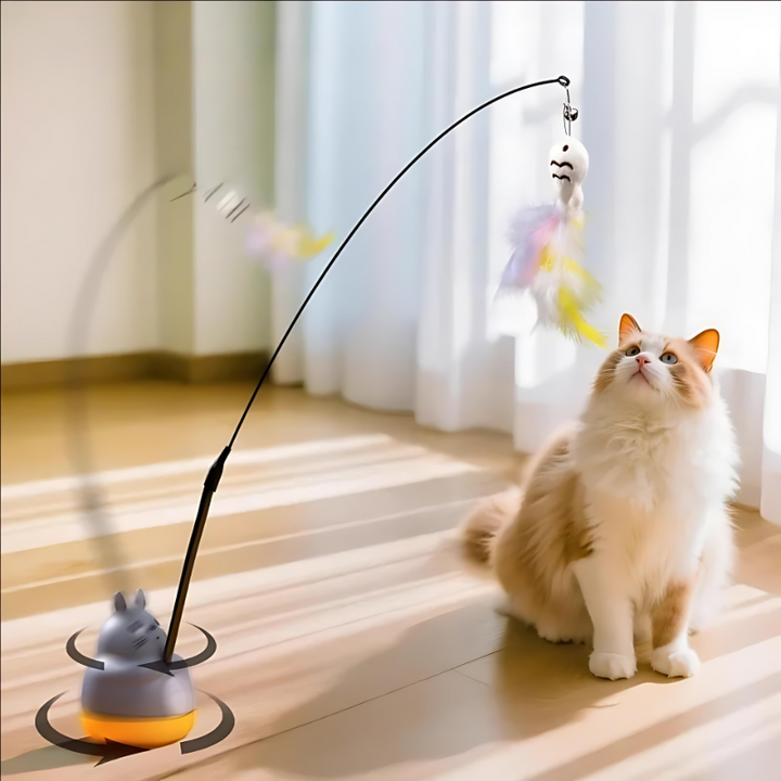 Interactive feather cat toy for playful kittens & active pets, encouraging exercise & stimulating play.