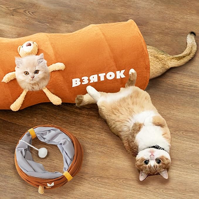 Interactive foldable cat play tunnel for feline fun. A durable pet accessory for enrichment and endless playtime.
