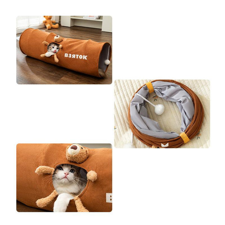 Cat's interactive play tunnel, a foldable pet accessory for endless feline fun and enrichment activities.