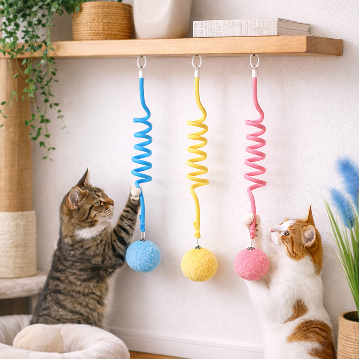 Interactive hanging cat toy 3-pack with strong suction cups for feline play & mental stimulation. Durable & engaging.