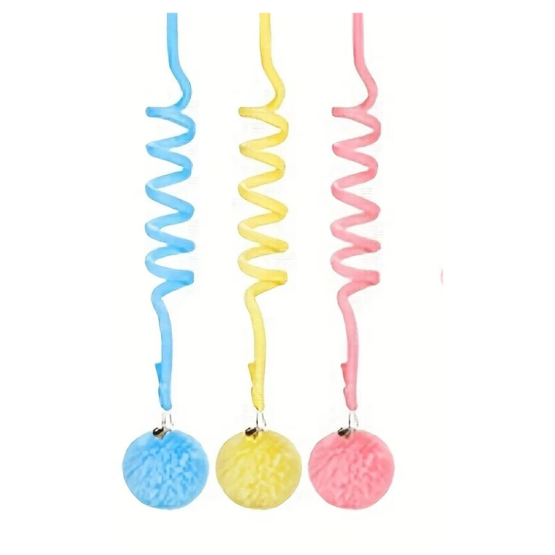 Set of 3 hanging cat toys for interactive play. Suction cup design offers easy installation for pet enrichment.