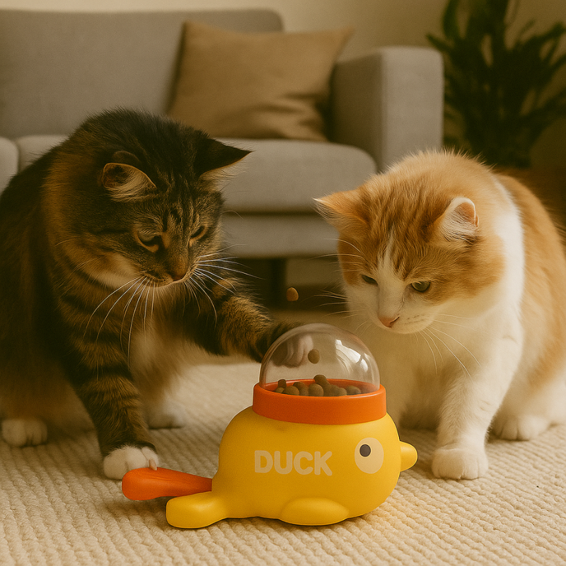 Interactive puzzle feeder for dogs & cats, promoting slow eating, mental stimulation, and fun treat dispensing.