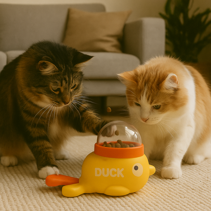 Interactive puzzle feeder for dogs & cats, promoting slow eating, mental stimulation, and fun treat dispensing.