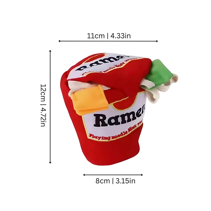 Fleece dog ramen puzzle toy for sniffing, tugging, and mental stimulation. Promotes interactive play and enrichment.