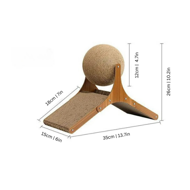 Wooden interactive cat toy with sisal ball, perfect for feline enrichment & scratcher. Great for kitten play.