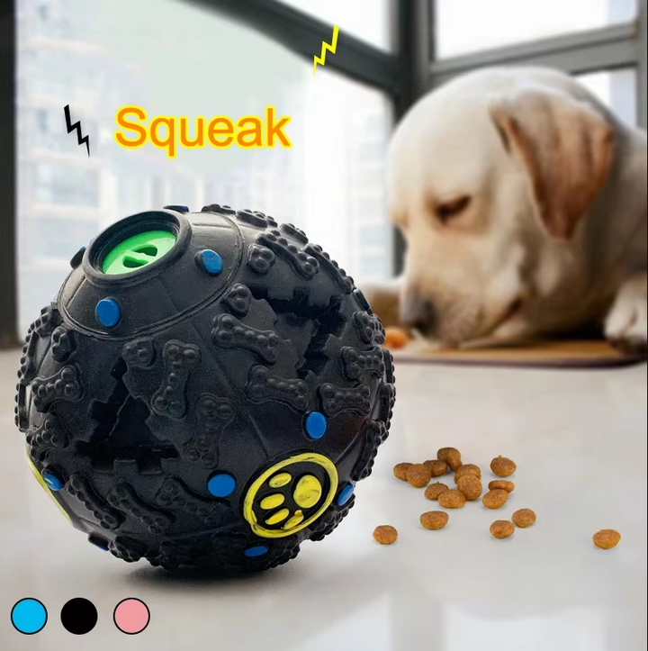 Variety of colors available for the dog's interactive squeaky ball toy.