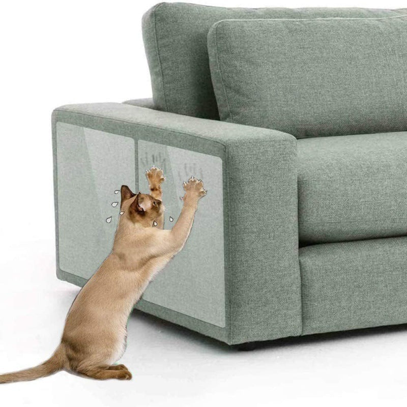 Premium cat furniture scratch guard. Self-adhesive clear film offers discreet home protection from pet claws.