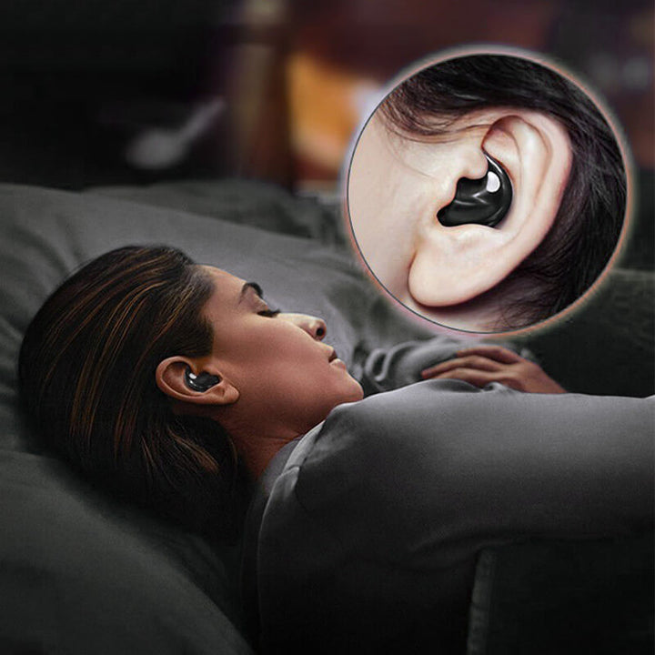 Invisible wireless sleep headphones, ergonomic fit for side sleepers, Bluetooth 5.3, IPX5 waterproof, lightweight design.